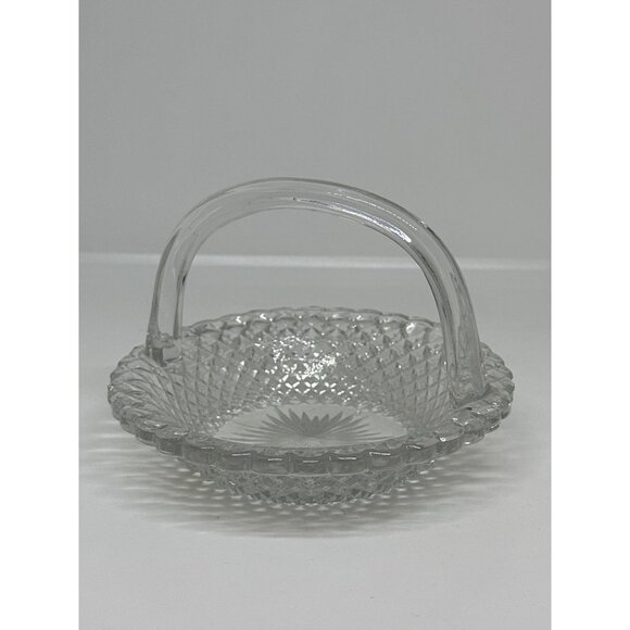 VTG Cut Crystal Basket Candy Dish | Diamond Point Pattern w/ Handle 5.25" Decor - Picture 2 of 5